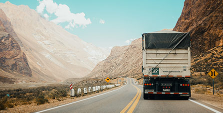 Lorry driving through mountains