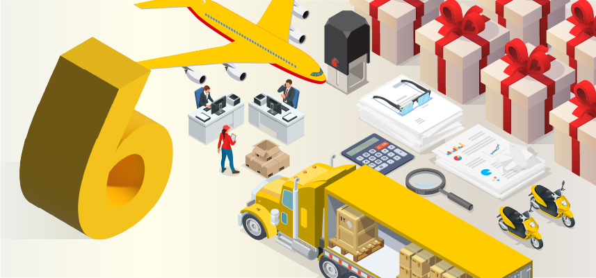 Graphic image of presents and DHL logistics activities
