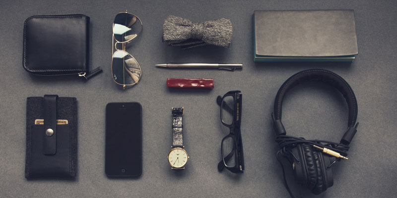 Accesories lines up on a table