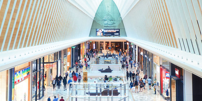 Wide view picture of an inside of a mall