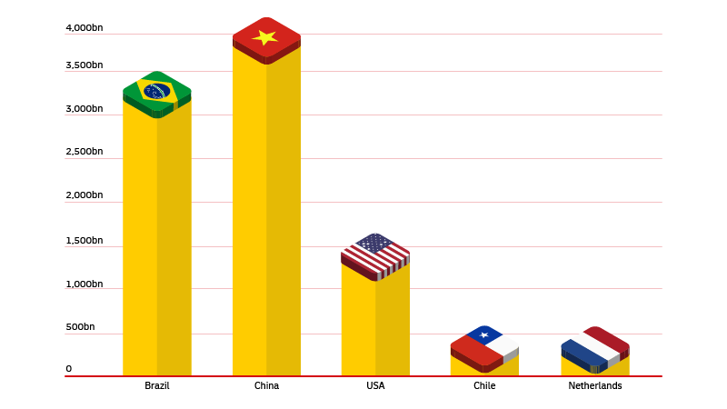 Argentina’s main trade partners, by value of imports (in billion US dollars)(7)