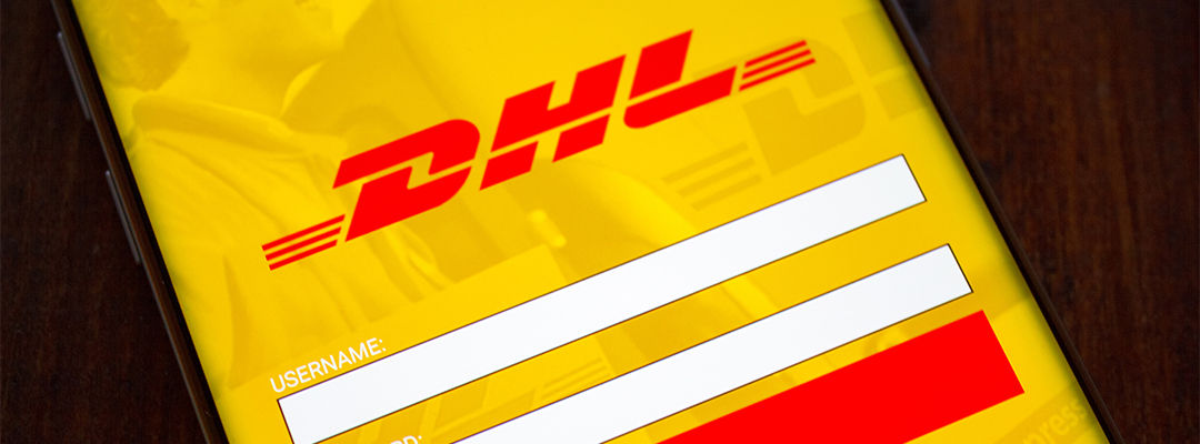 DHL log in on a mobile phone screen