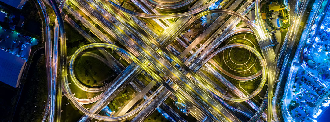 aerial view of interchange at night