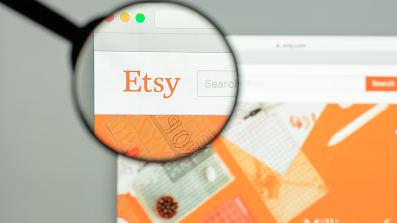 Etsy logo in a magnifying glass