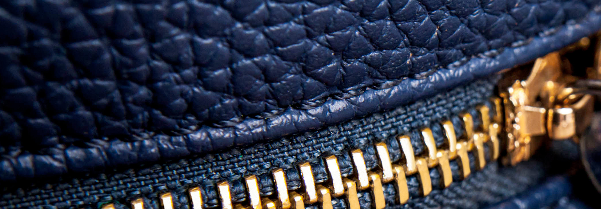 blue purse with gold zipper