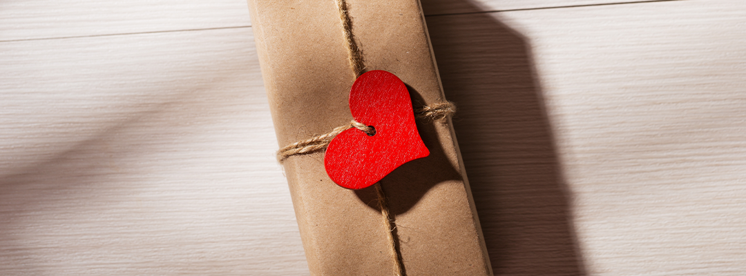 brown parcel with heart shaped tag