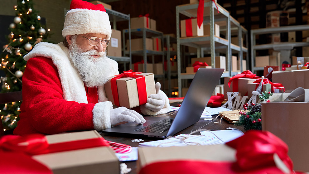 father christmas on laptop