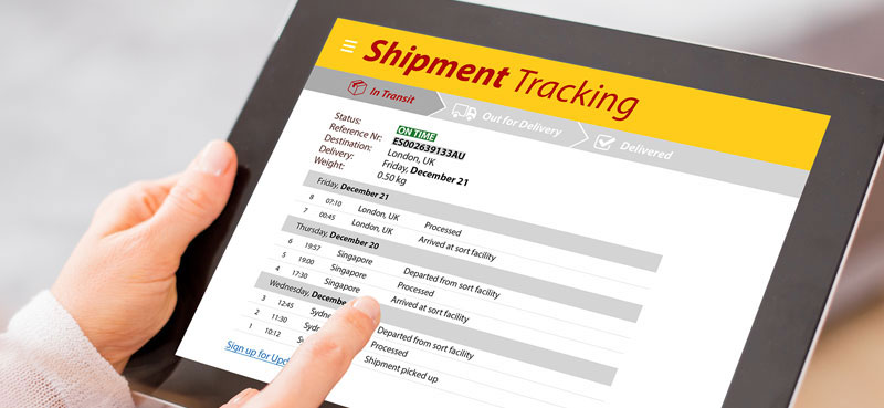 iPad that has DHL shipment tracking on the screen