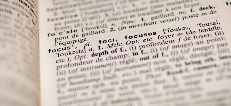 Page from a dictionary showing the definition of 'focus'