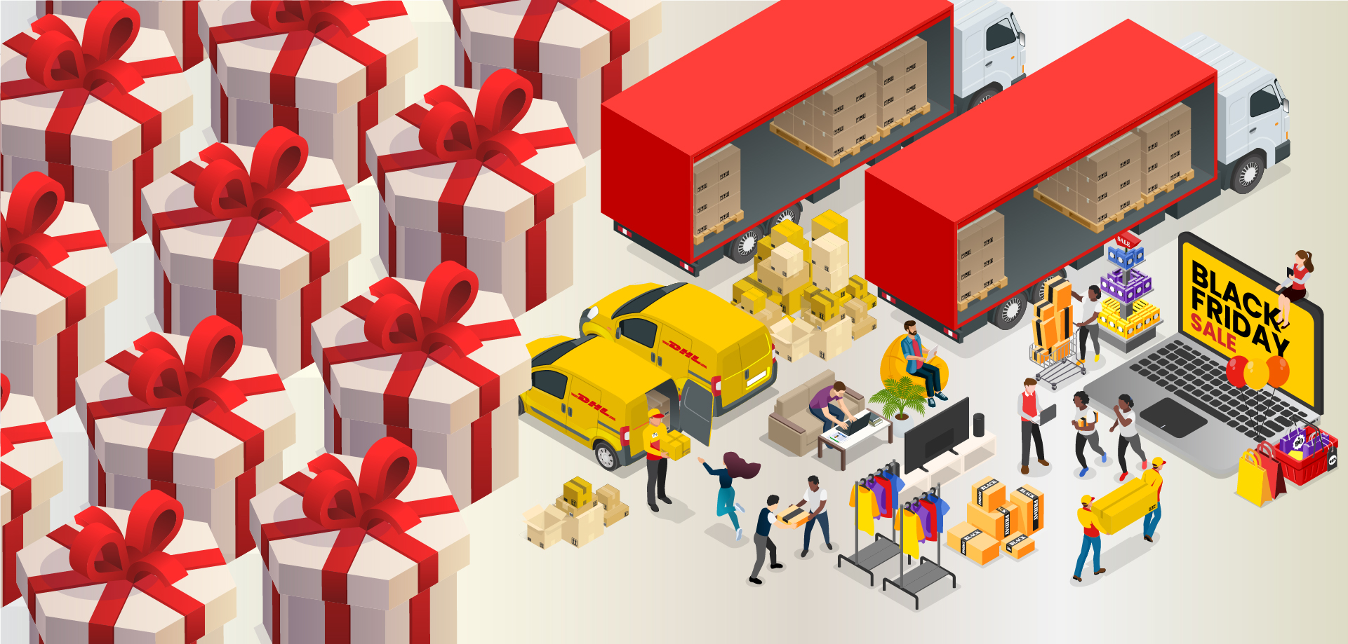 graphic image of presents and DHL delivery items