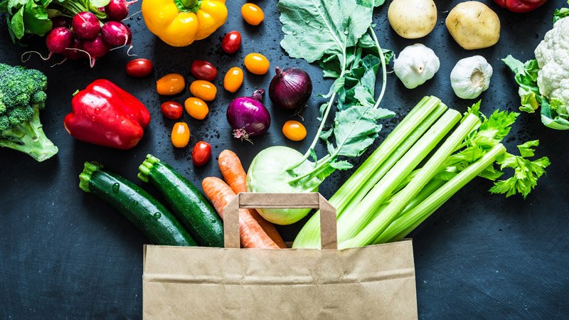 vegetables in a paper bag