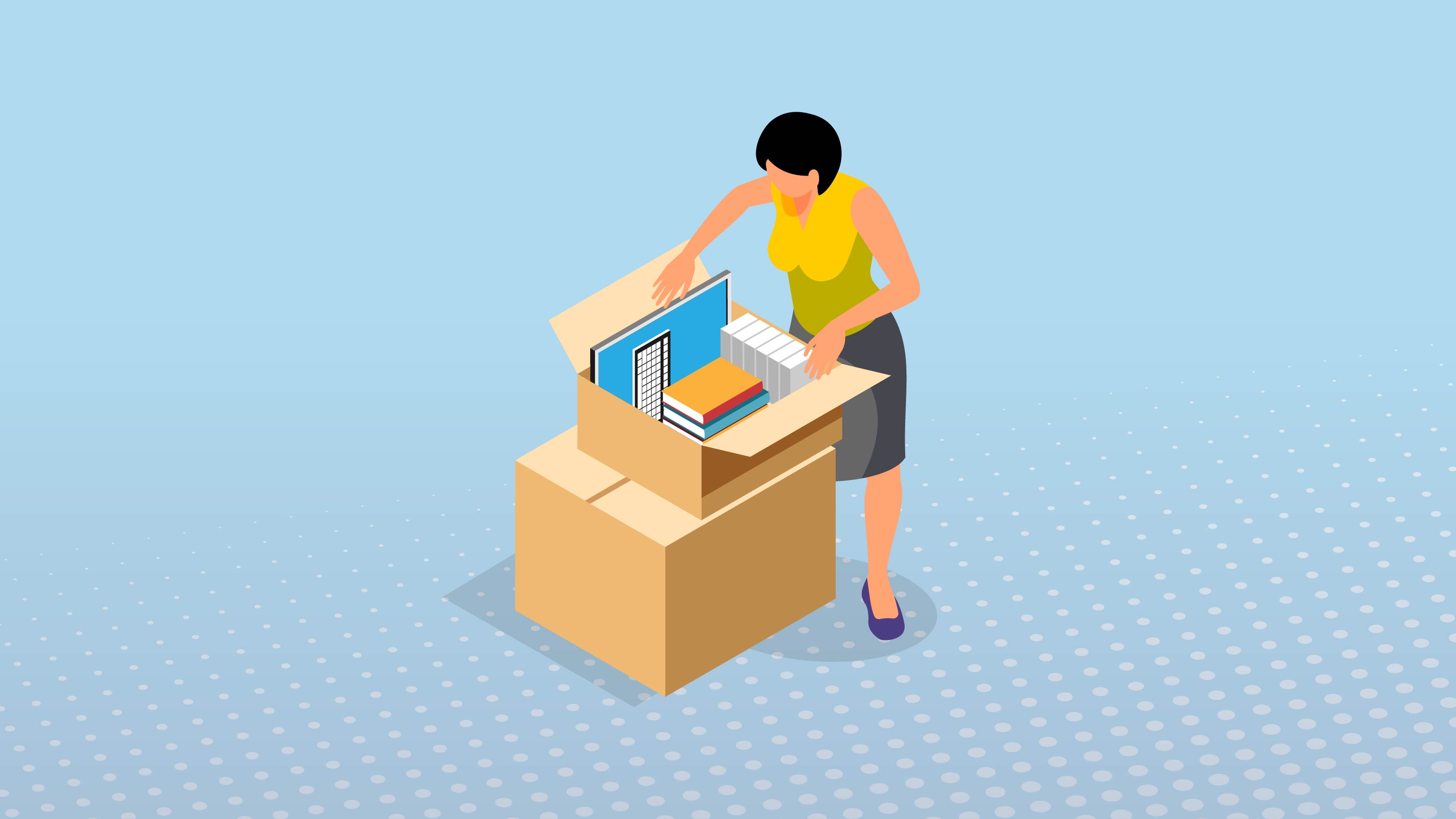 graphic image of woman opening boxes