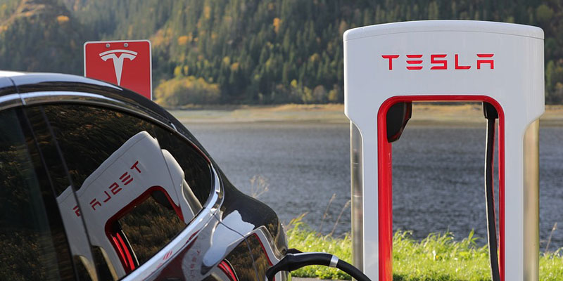 Tesla car at charging station