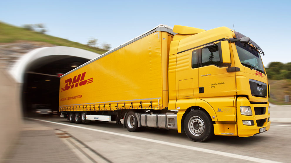 DHL lorry coming out of tunnel