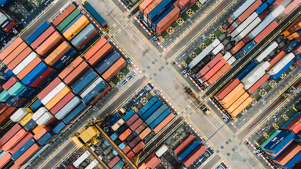 birds eye view of shipping containers