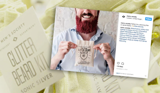 montage_images_of_men's_society_products_with_man_holding_up_a_glitter_beard_kit