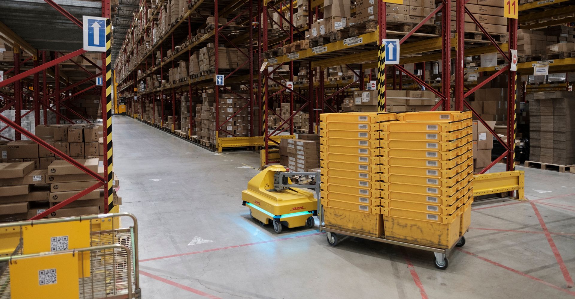 robot moving products in a bonded warehouse