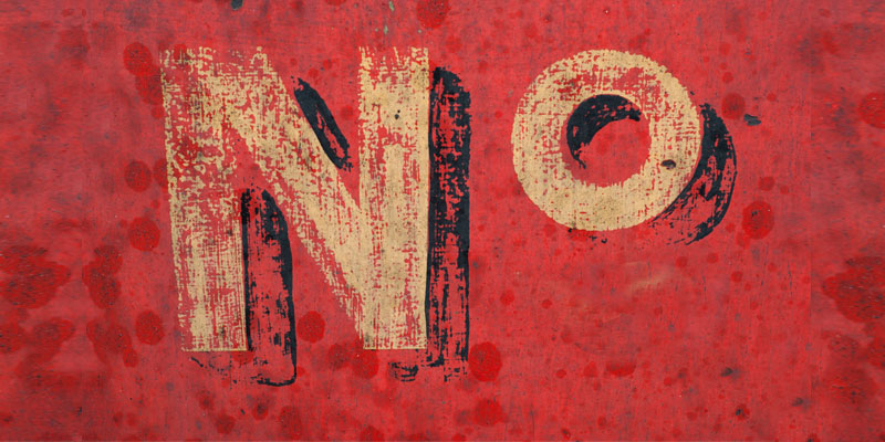 Red background with the word 'No' in yellow