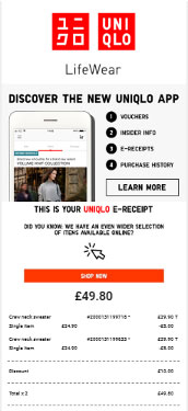 Email pop up advertising Uniqlo products