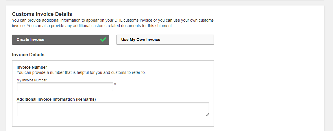 Customs Invoice Details-Create Invoice