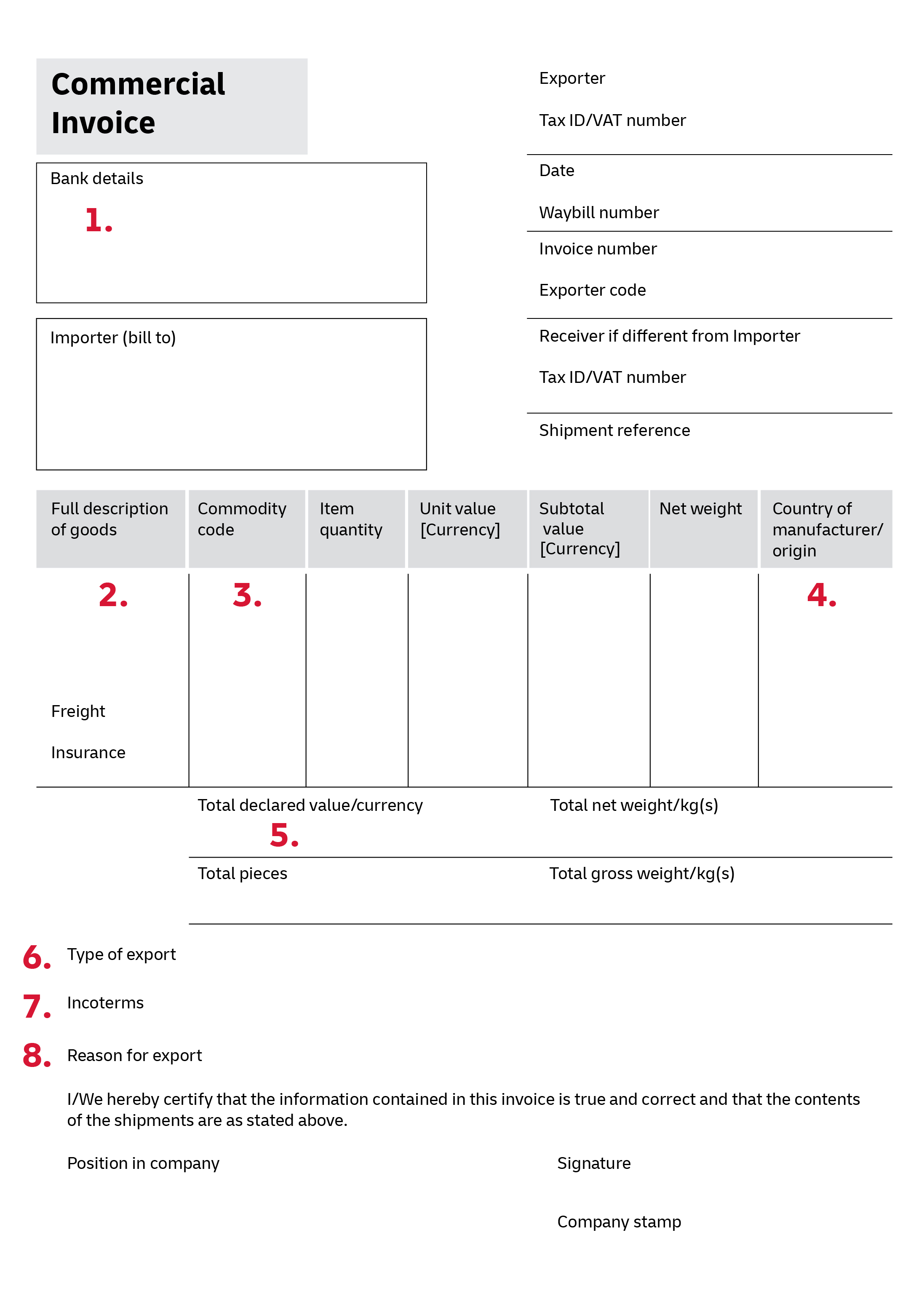 your shipping invoice